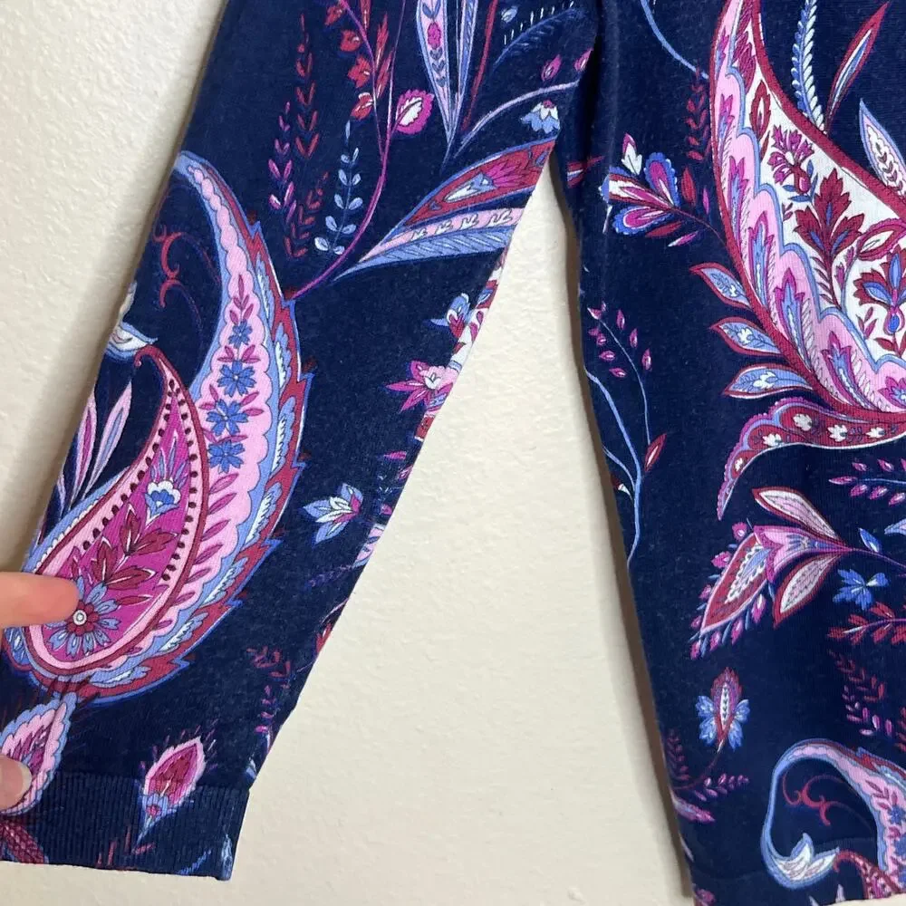 Talbots Navy Purple Paisley Button Up Cardigan Size Small - Picture 3 of 8